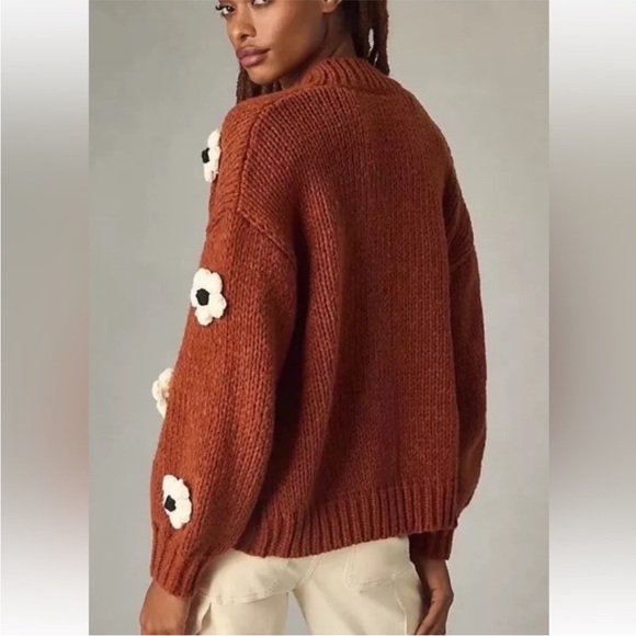 Anthropologie Maeve Susannah 3D Floral Chunky Knit Sweater Cardigan One Size - Picture 14 of 14